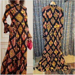 LA DOUBLEJ visconti maxi dress floral print crepe maxi long gown medium NWOT